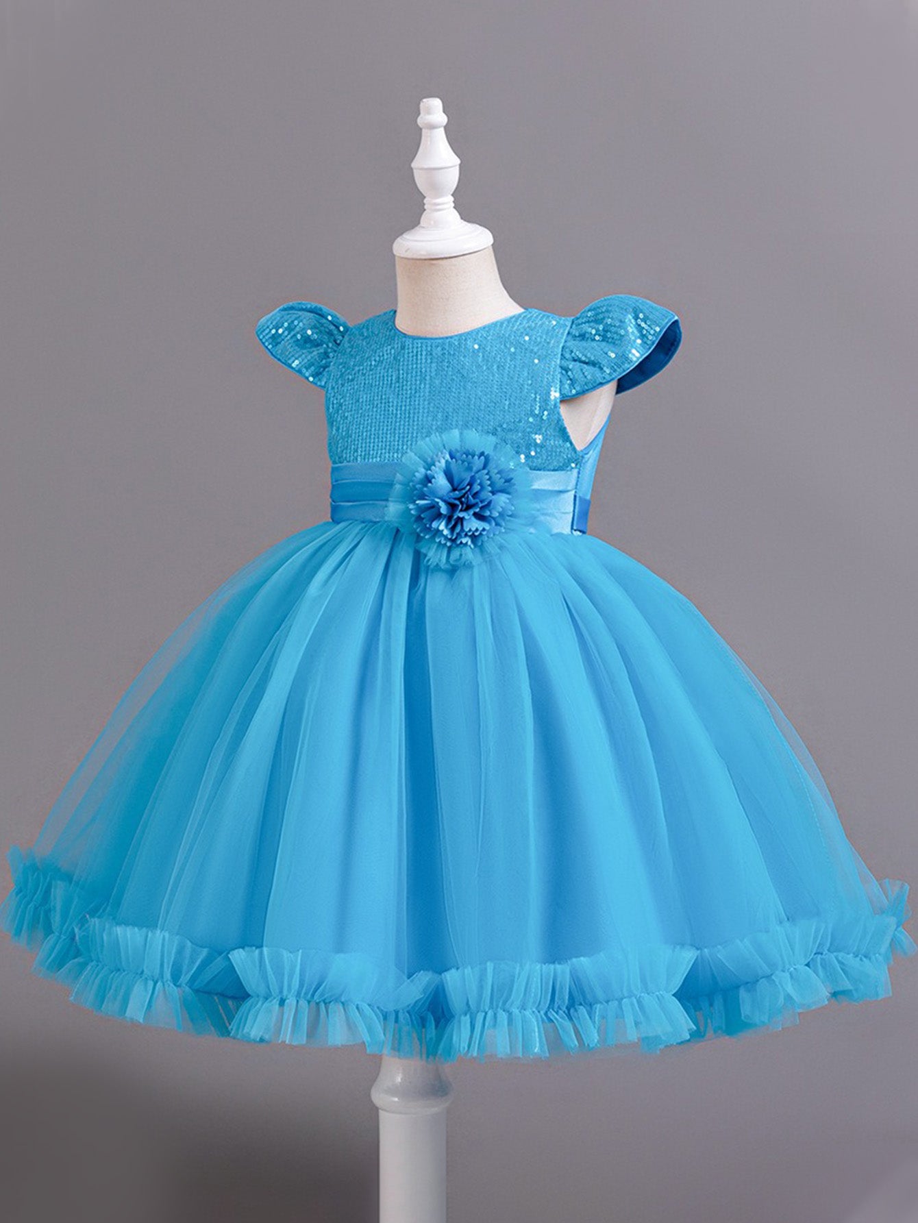 Sequined Girls Skirt Flying Sleeve Short Skirt One Piece Mesh Tulle Tutu Skirt