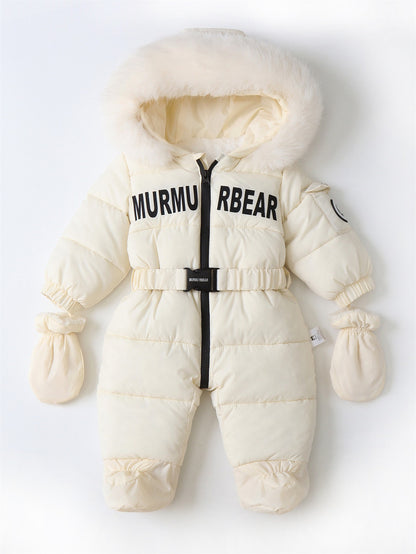 Baby jumpsuit with belt and fleece crawling suit (with gloves)