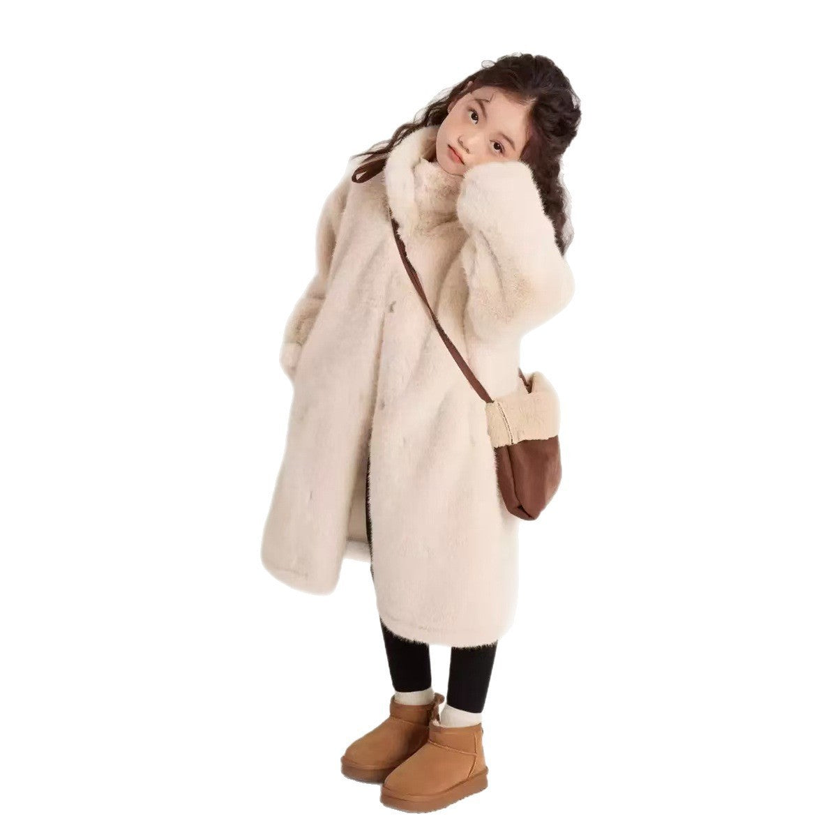 Girls' winter long coat  imitation fur