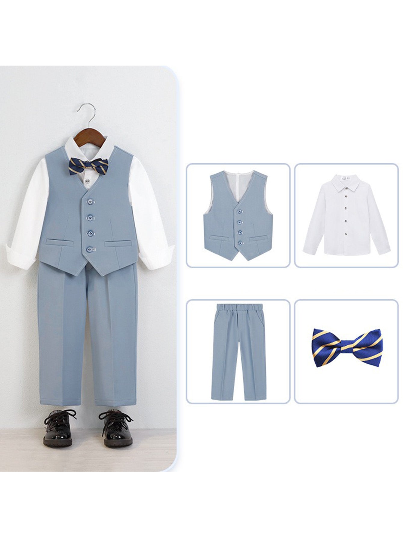 Children's four-piece suit (long-sleeved shirt + vest + pants + bow tie)