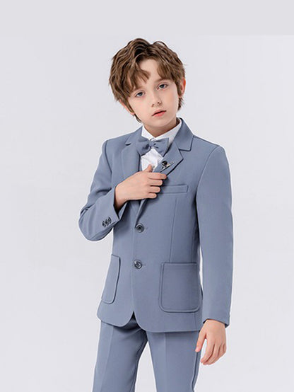 Boys solid color suit (shirt + jacket + vest + pants + bow tie + brooch)