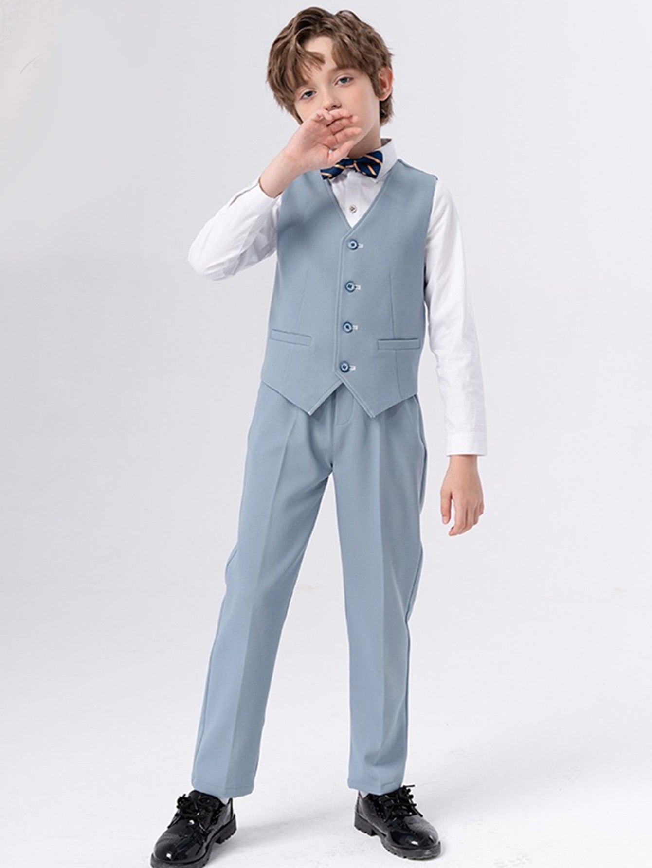 Children's four-piece suit (long-sleeved shirt + vest + pants + bow tie)