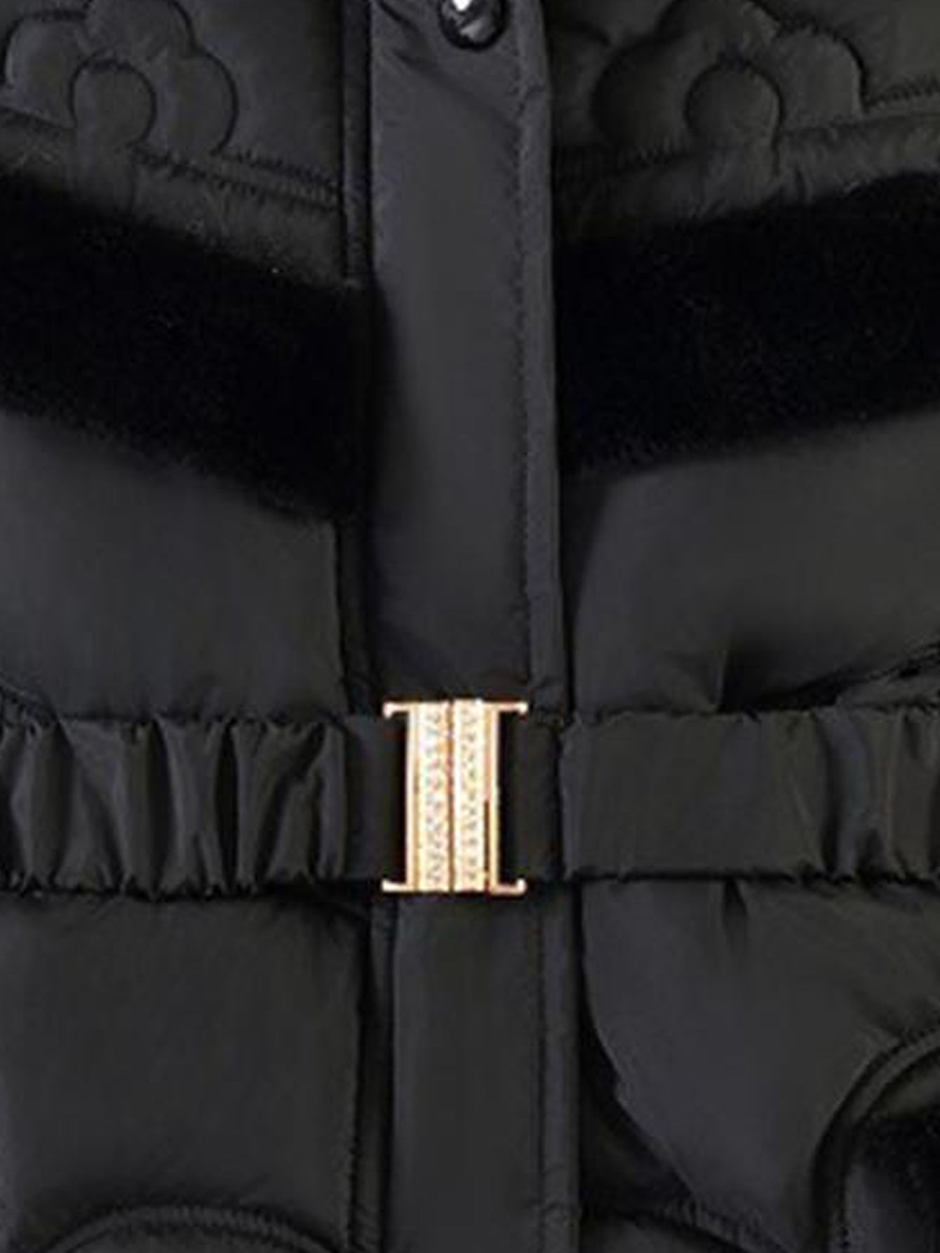 Girls' mid-length thickened rabbit fur trim cotton coat