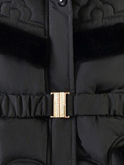 Girls' mid-length thickened rabbit fur trim cotton coat