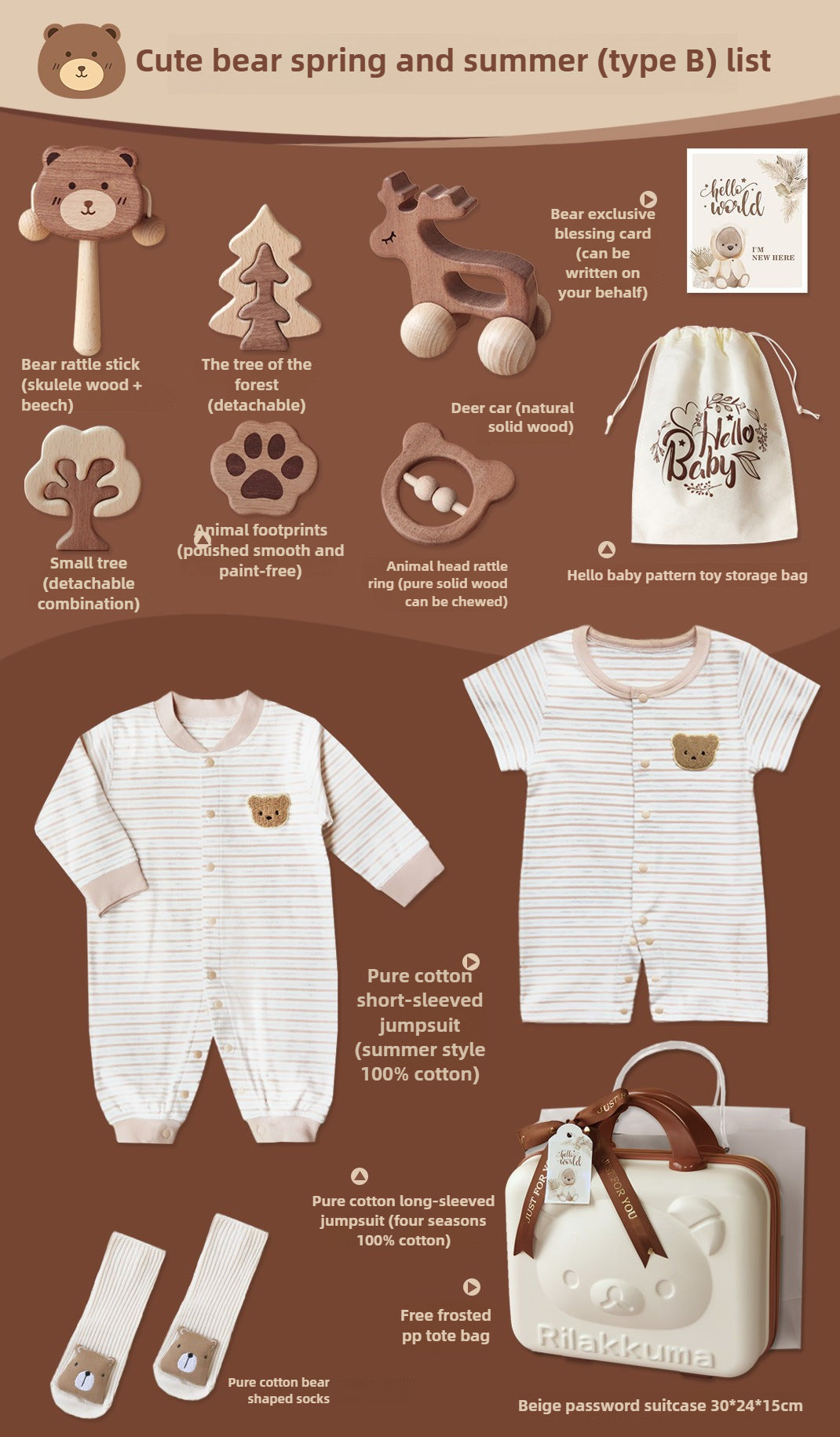 Baby jumpsuit Gift Box Set, Boy and Girl Baby Bear Set