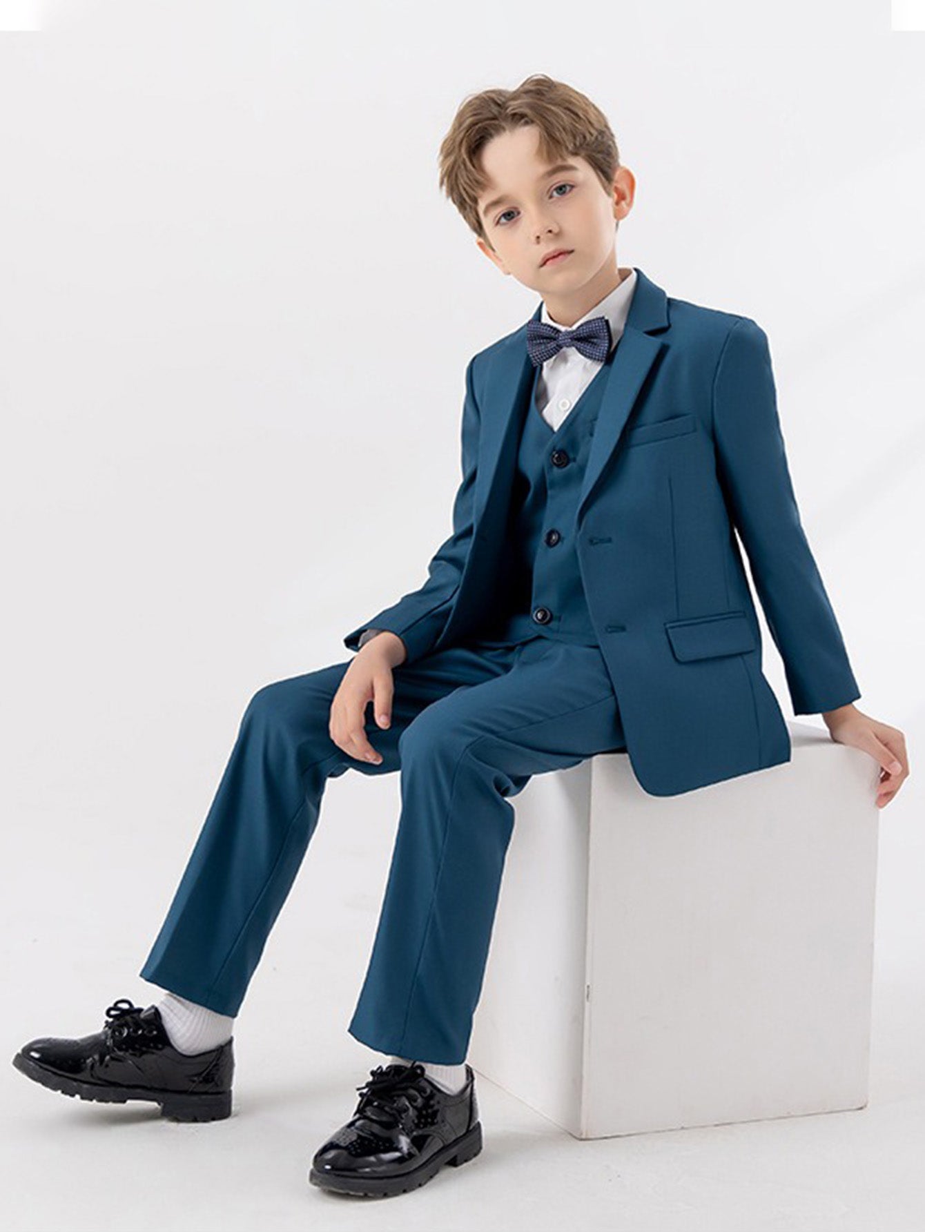 Boys' gentleman suit (shirt + jacket + vest + pants + bow tie)