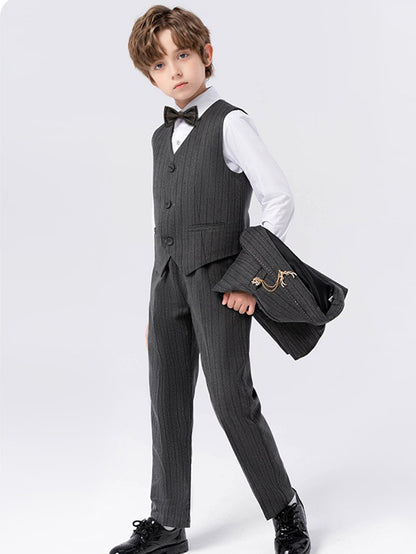 Boys vest suit (long-sleeved shirt + vest + trousers + bow tie)