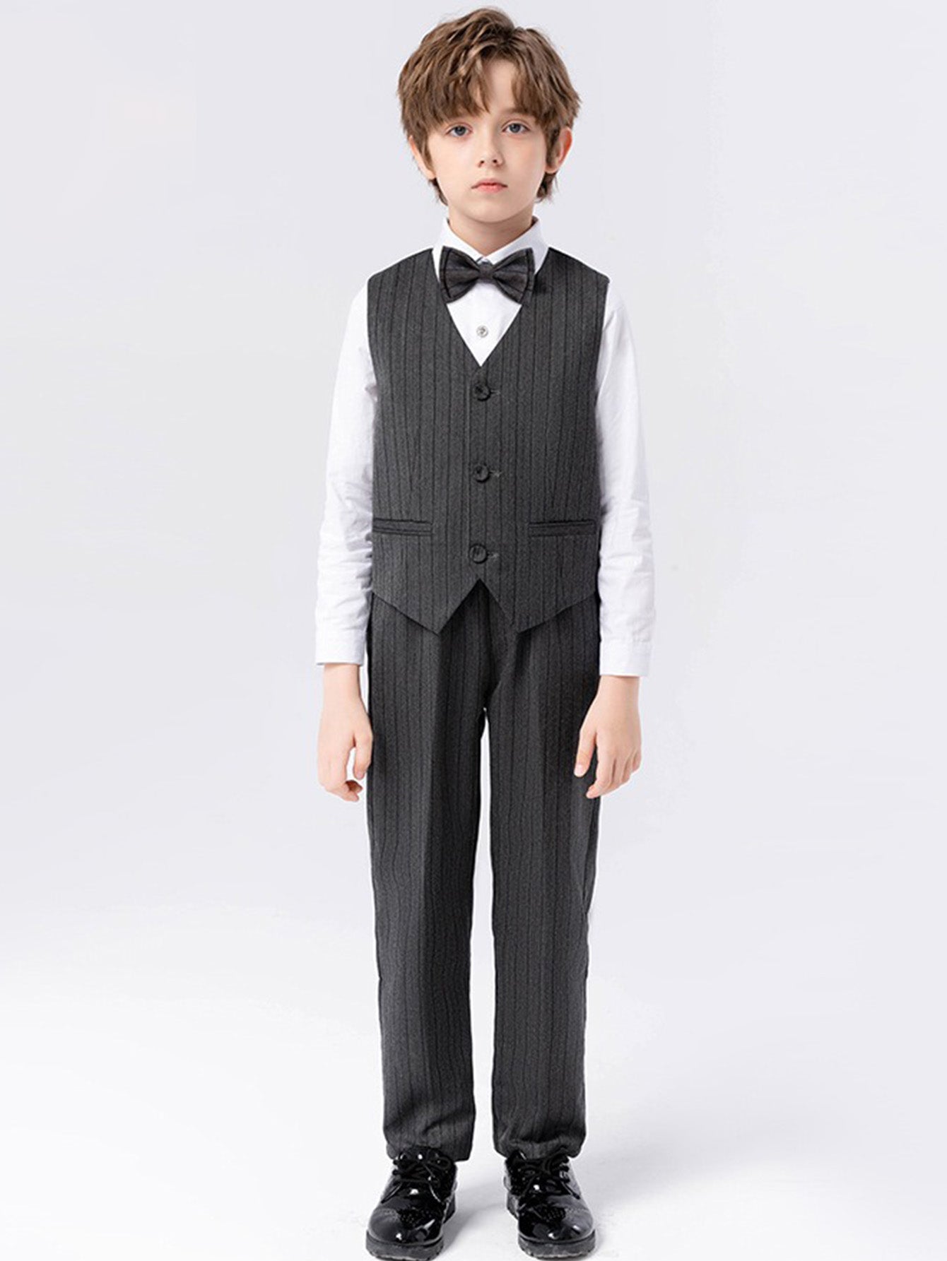 Boys vest suit (long-sleeved shirt + vest + trousers + bow tie)
