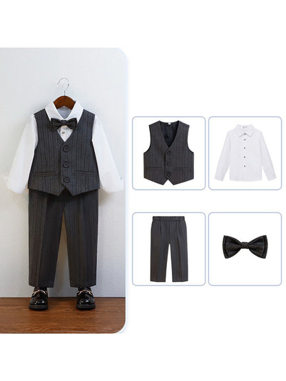 Boys vest suit (long-sleeved shirt + vest + trousers + bow tie)