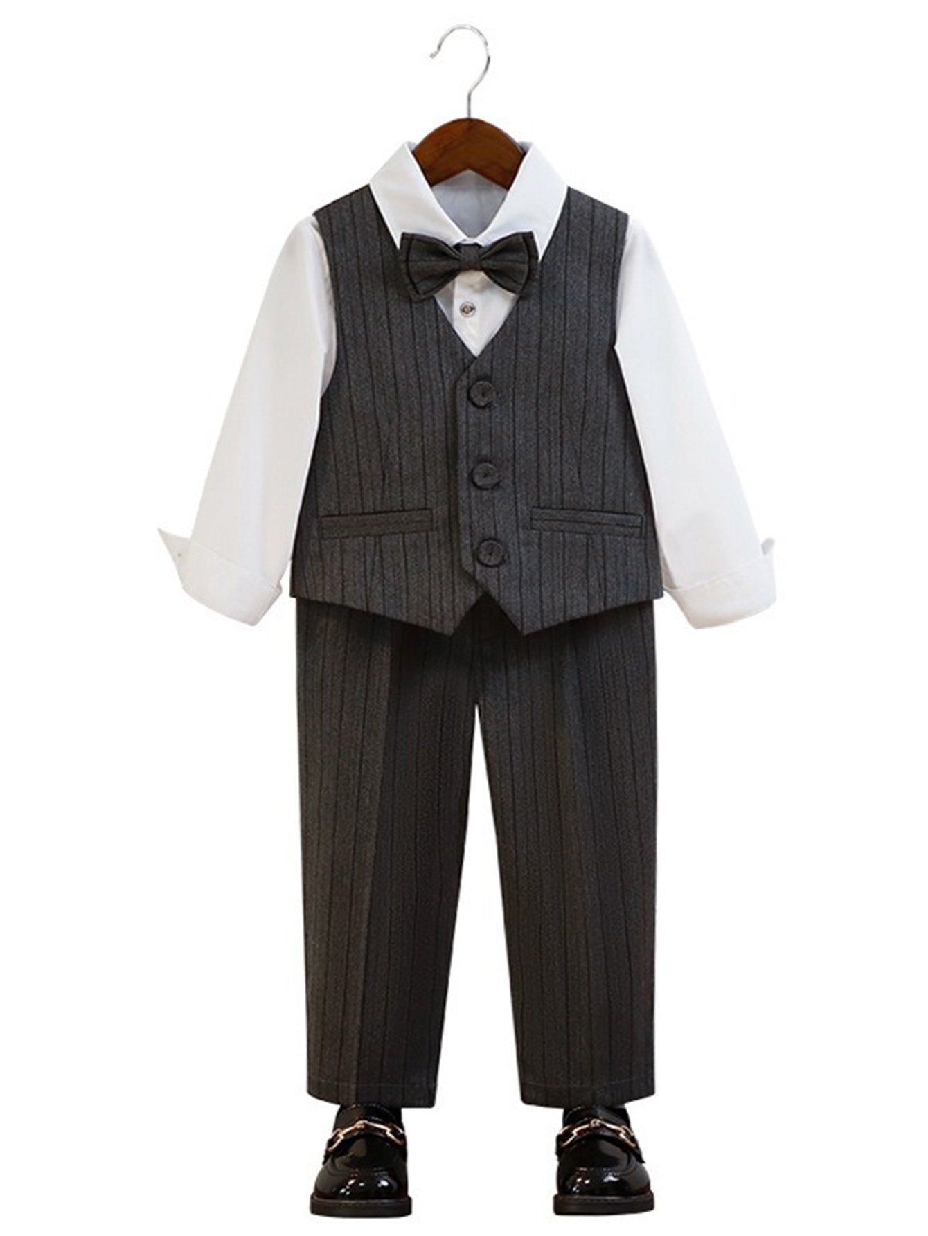 Boys vest suit (long-sleeved shirt + vest + trousers + bow tie)