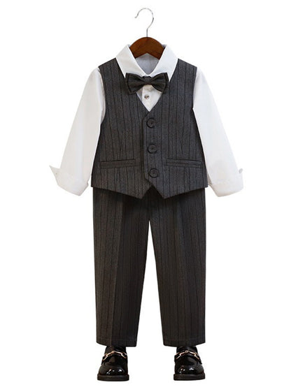 Boys vest suit (long-sleeved shirt + vest + trousers + bow tie)
