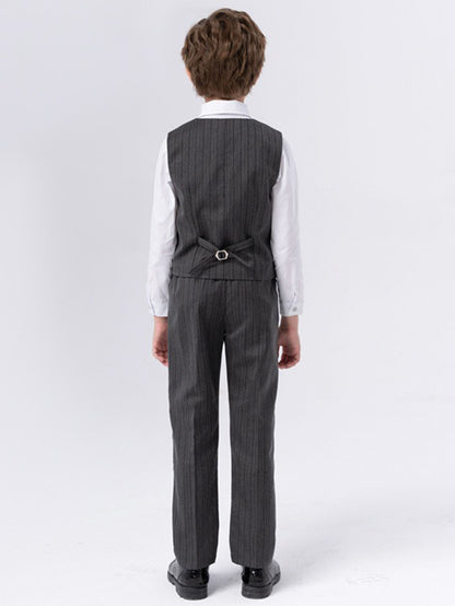 Boys vest suit (long-sleeved shirt + vest + trousers + bow tie)