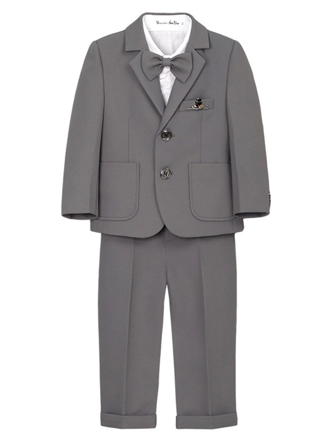Boys solid color suit (shirt + jacket + vest + pants + bow tie + brooch)