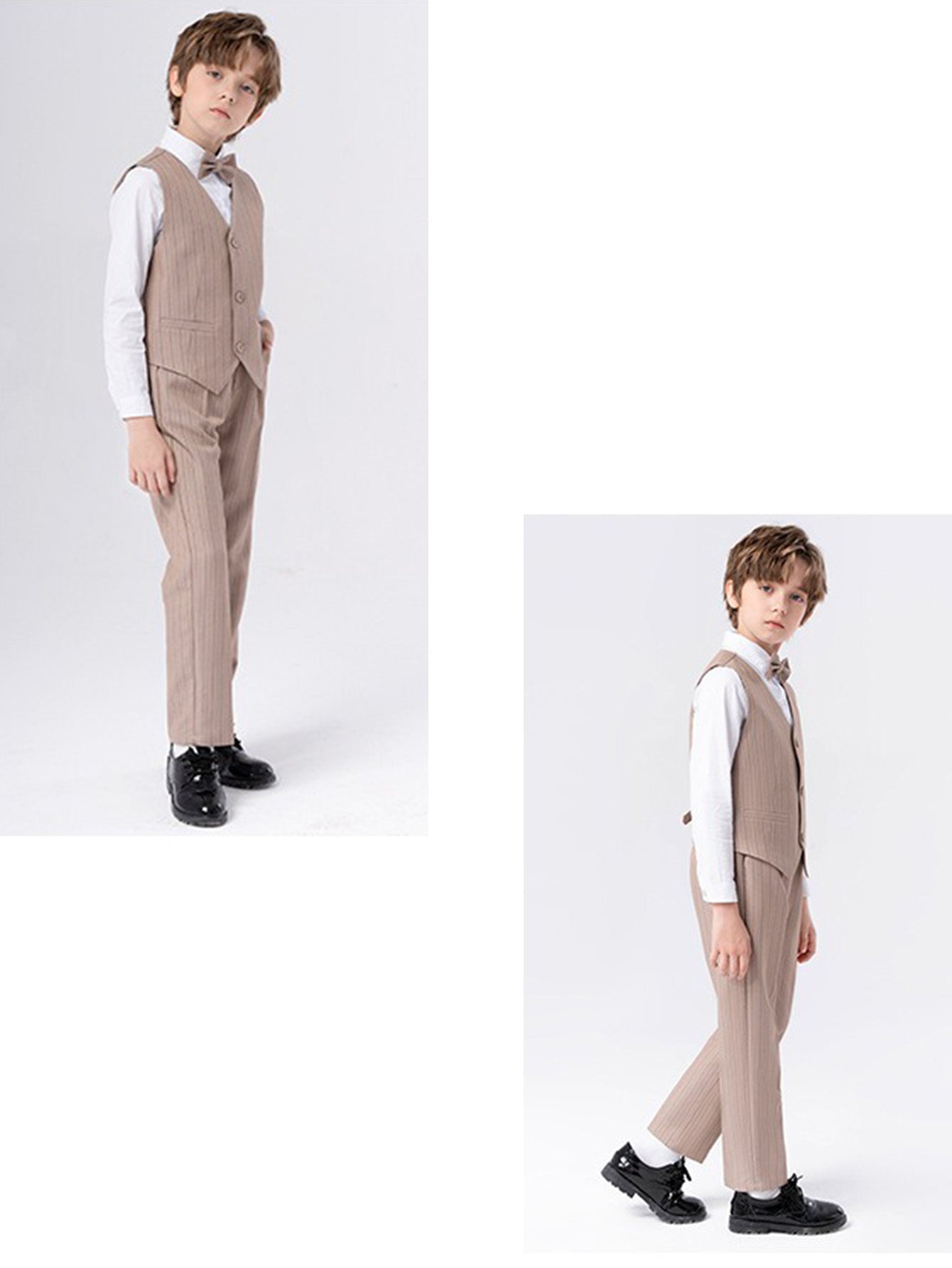 Boys vest suit (long-sleeved shirt + vest + trousers + bow tie)