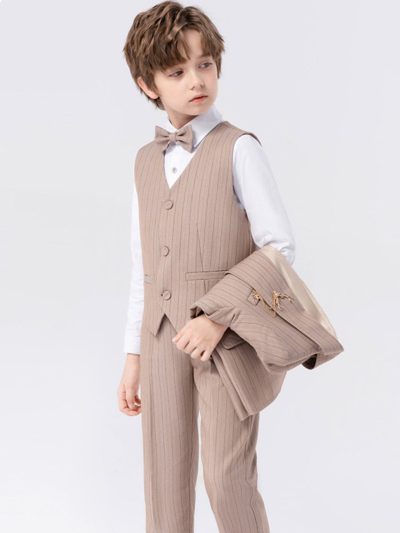 Boys vest suit (long-sleeved shirt + vest + trousers + bow tie)