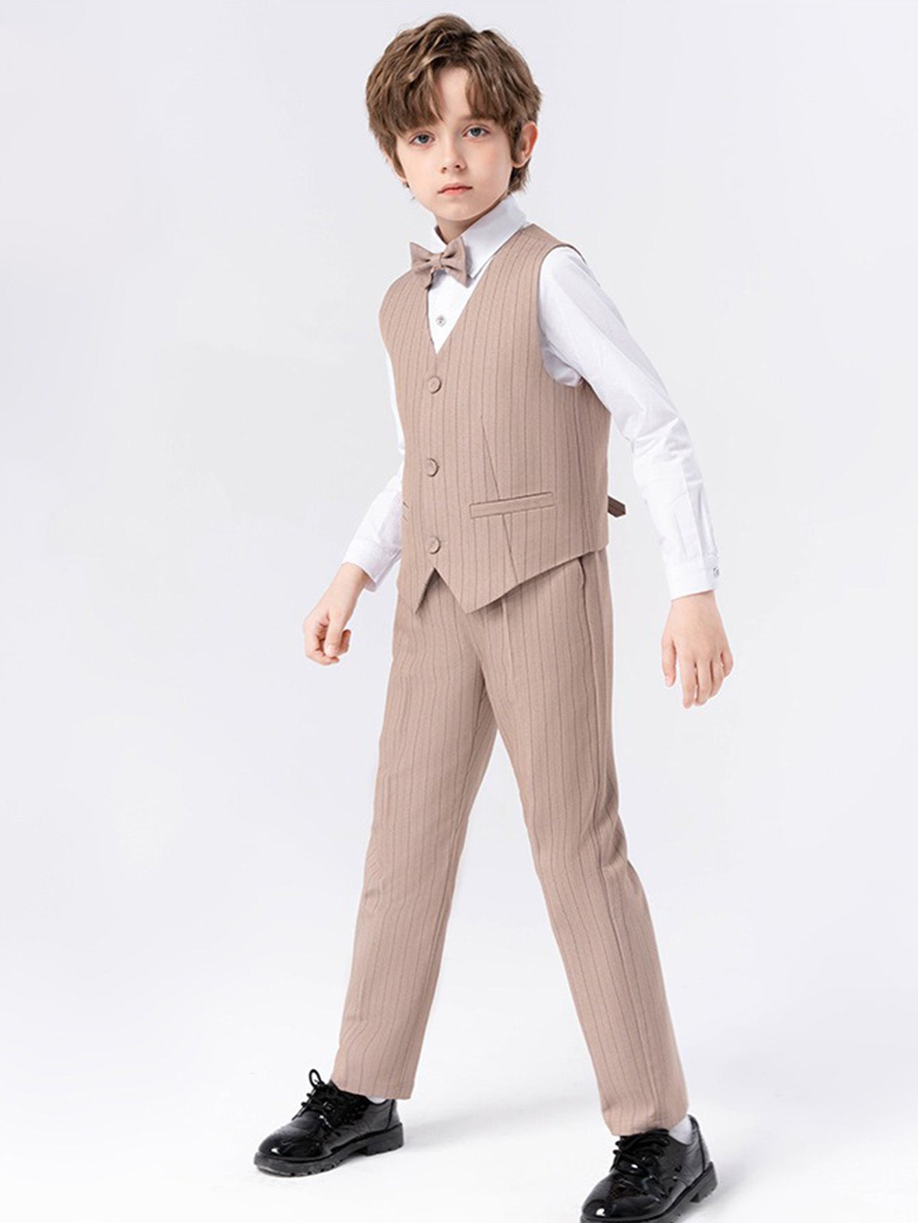Boys vest suit (long-sleeved shirt + vest + trousers + bow tie)