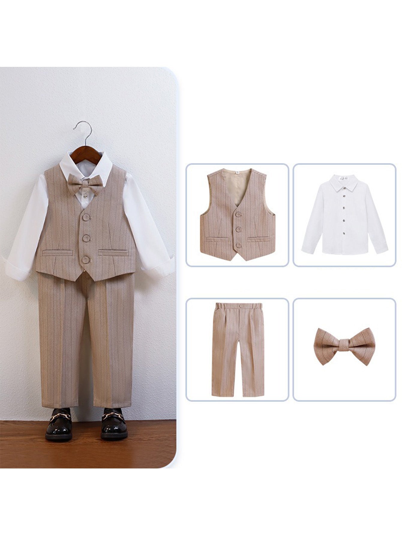 Boys vest suit (long-sleeved shirt + vest + trousers + bow tie)