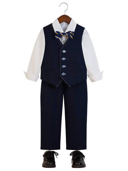Children's four-piece suit (long-sleeved shirt + vest + pants + bow tie)