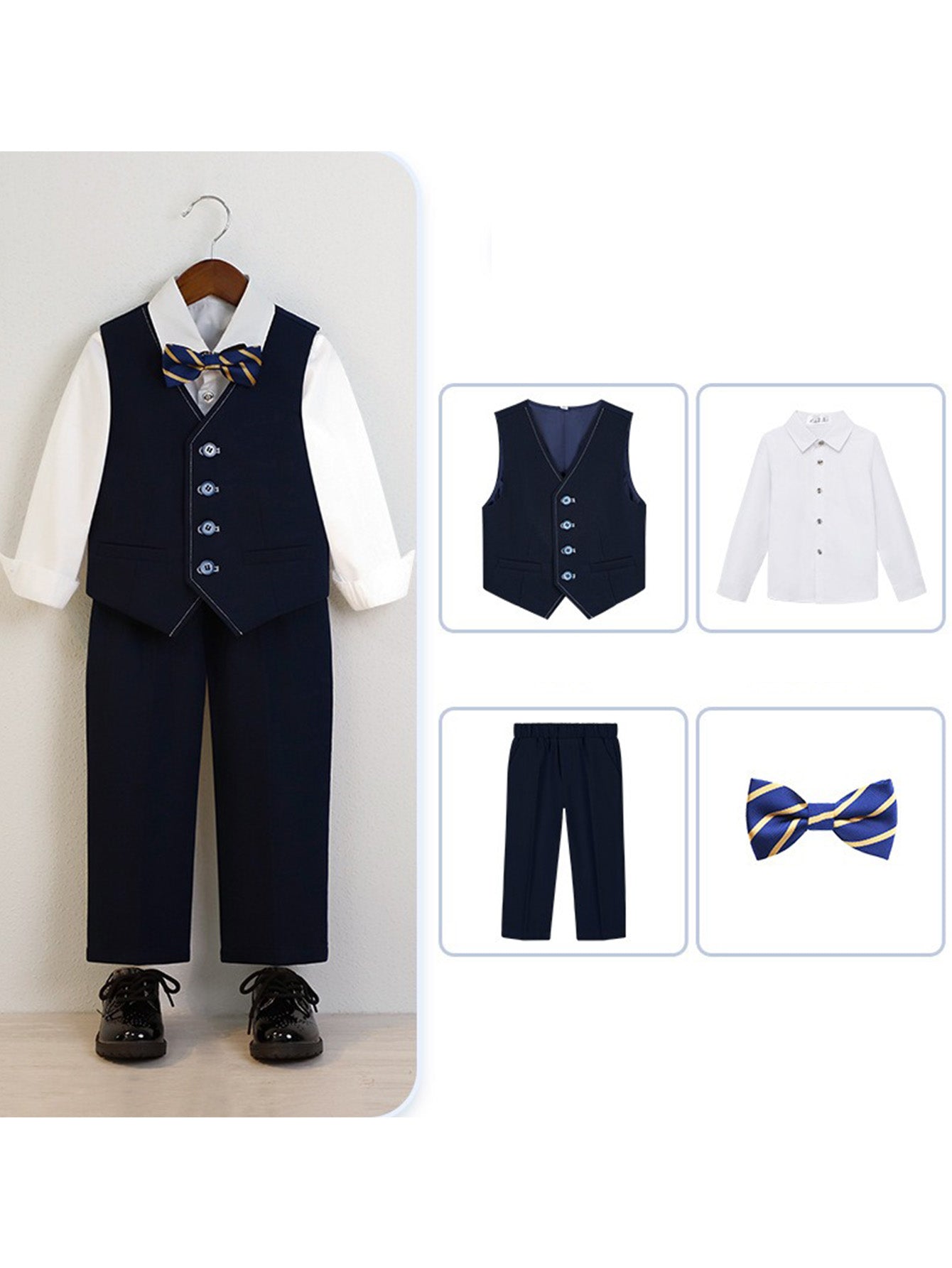 Children's four-piece suit (long-sleeved shirt + vest + pants + bow tie)