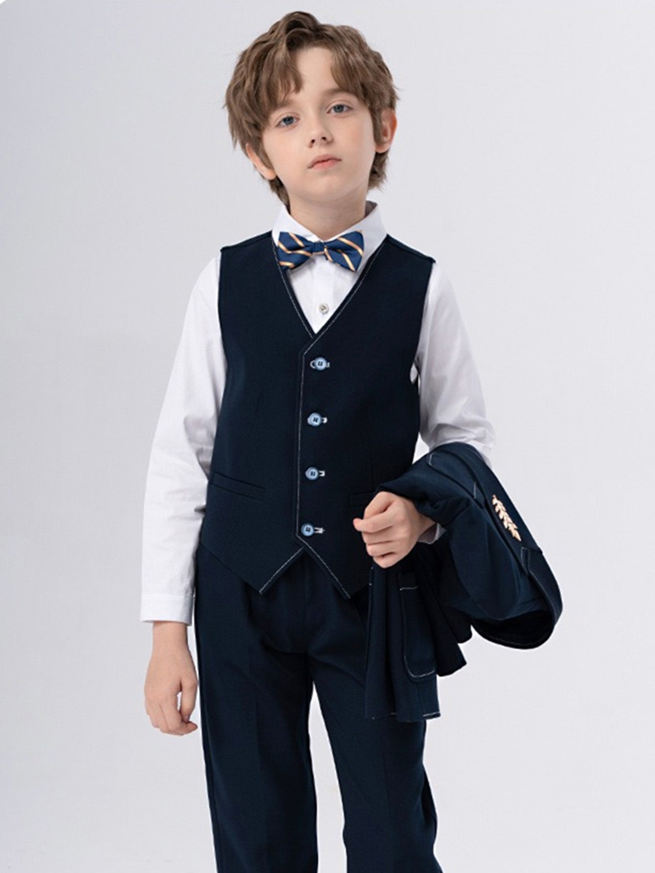 Children's four-piece suit (long-sleeved shirt + vest + pants + bow tie)