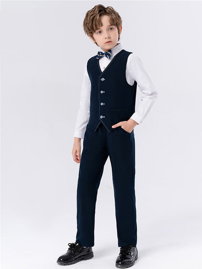 Children's four-piece suit (long-sleeved shirt + vest + pants + bow tie)