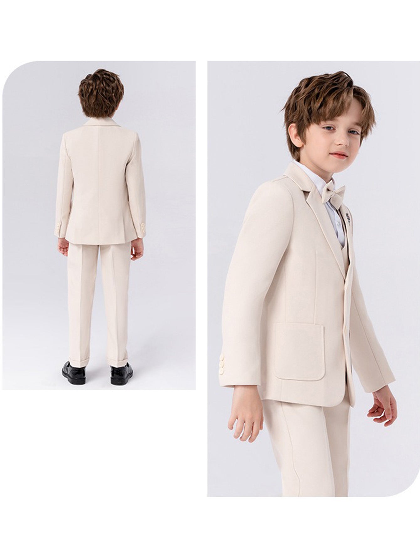 Boys solid color suit (shirt + jacket + vest + pants + bow tie + brooch)