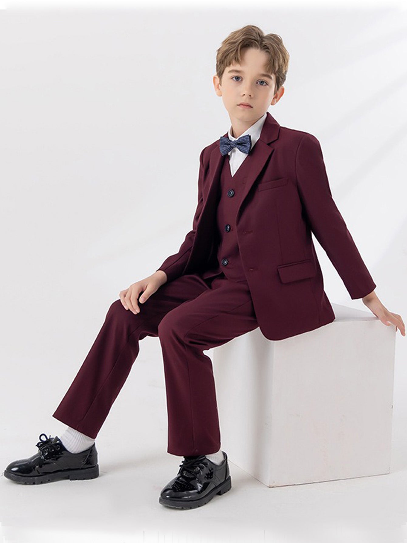 Boys' gentleman suit (shirt + jacket + vest + pants + bow tie)
